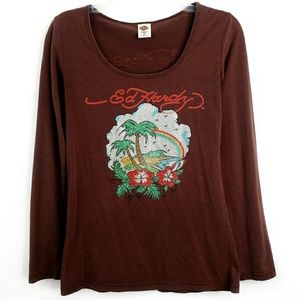 Ed Hardy Rhinestone Tropical Long Sleeve Tshirt